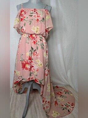 As U Wish NWT Peach Floral Maxi Dress with Yellow and Green Accents